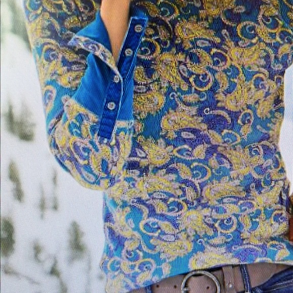 NWOT Blue and Yellow Sundance Paisley Long Sleeve - Picture 7 of 7